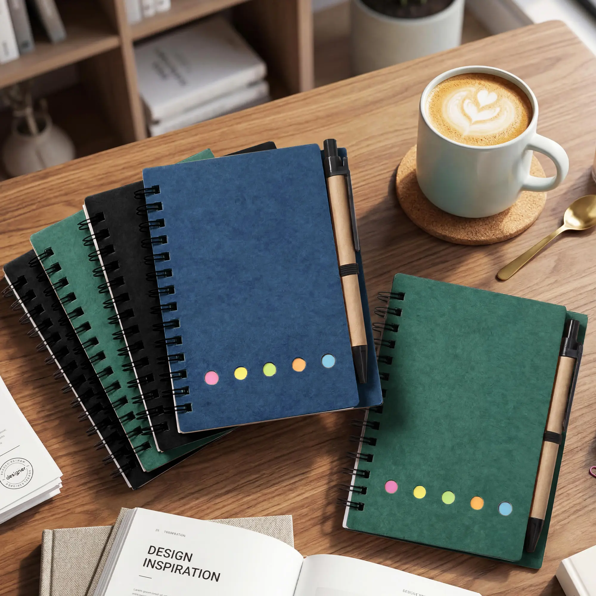 30PCS Pocket-Size Lined Spiral Notebook Set (13x10cm) - Kraft Paper Cover with Elastic Band, Eco-Friendly Ballpoint Pens, Sticky Notes, 5-Color Bookmarks - Office Stationery for School Students, Teacher Gifts, Lined Pages