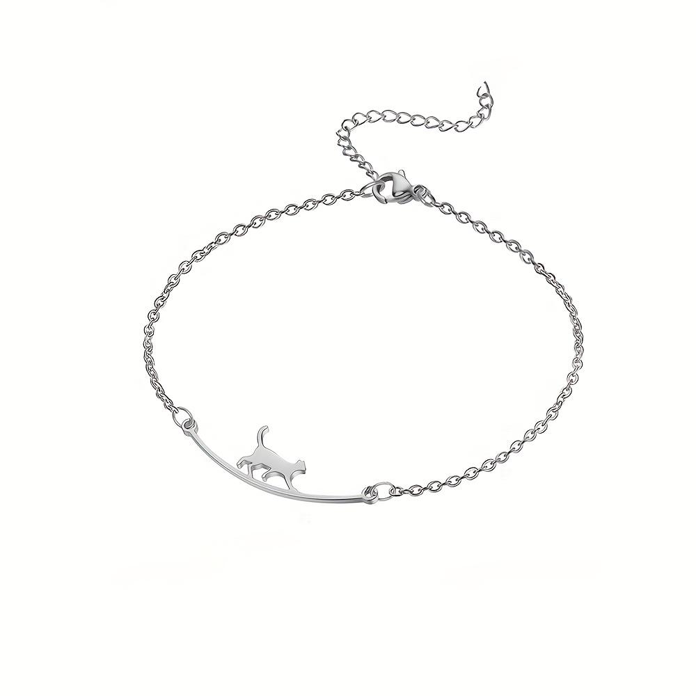 1 piece women's beach stainless steel cat anklet, adjustable ankle bracelet jewelry, summer beach cute animal jewelry anklet, Christmas gift for lovers