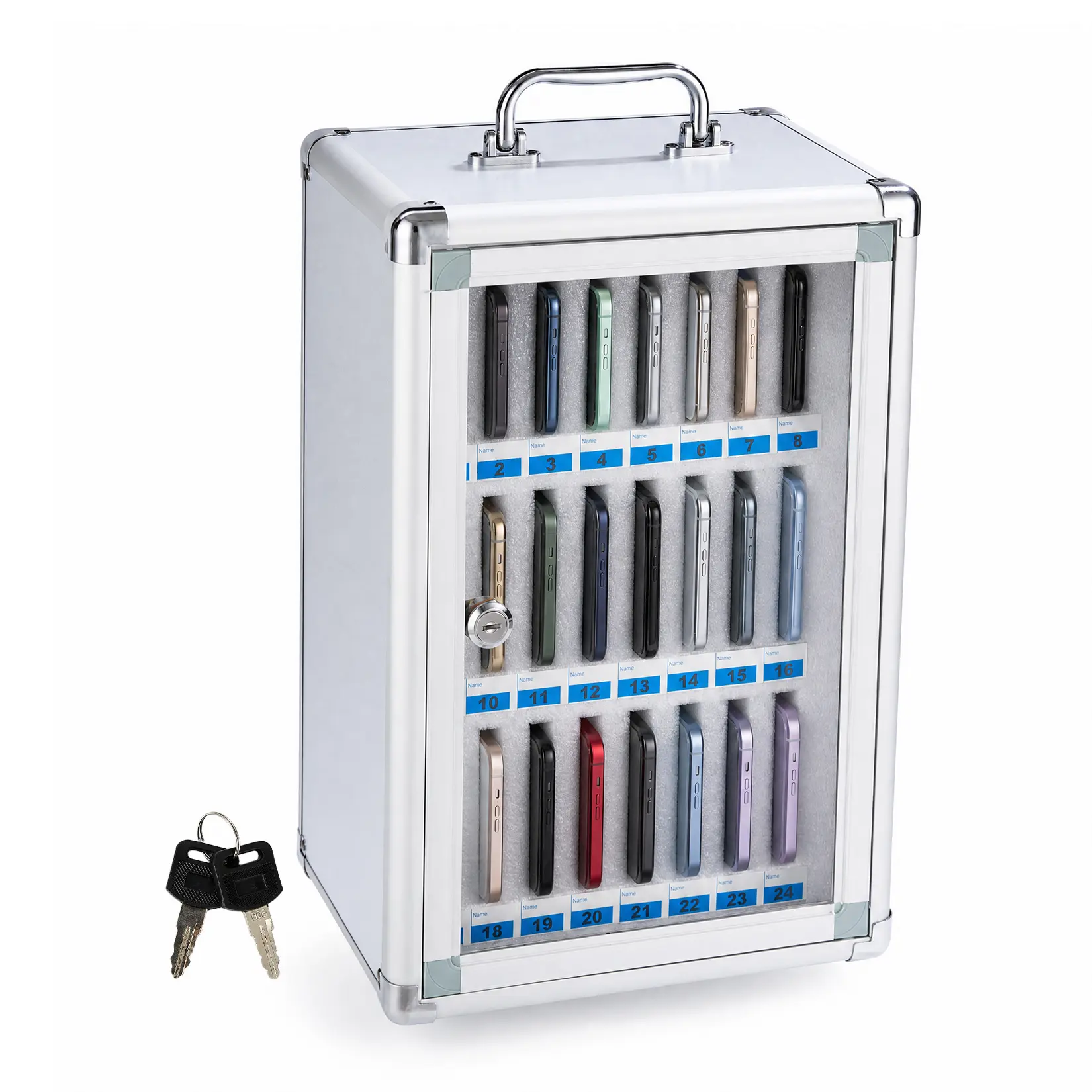 Wall Mounted Cell Phone Storage Locker Cabinet, 24/36 Compartment Lockable Aluminum Alloy Phone Holder Box with Transparent Door