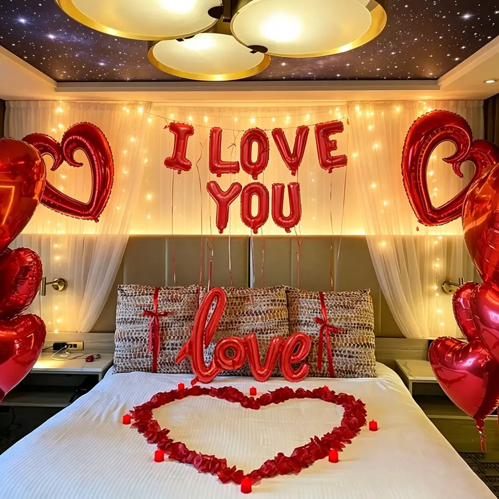 New 1Set I LOVE YOU Letters Red Balloons,Luxury love heart Aluminium Foil Balloon Birthday Party Graduation Celebration Romantic Proposal Anniversary Surprise Decoration Party Balloons Decorations Home DIY Accessories Prop
