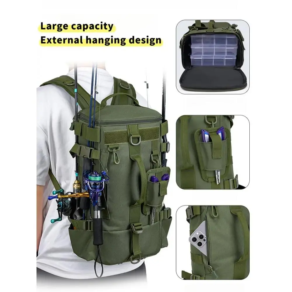 Hiking Backpack All-in-One Outdoor Treasure Large Capacity 45x23x16cm Splash-Proof for Fishing Camping Sports Travel Dry-Wet Compartments Nylon Material
