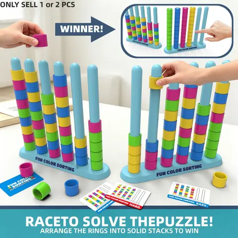 2‑Player Set, Color Stack Challenge Game, Quick‑Paced Color Matching Puzzle Board Game, Fun Family Party Game for Christmas Family Game Night, Includes 2 Stacking Frames, 50 Challenge Cards & 80 Color Rings, Tower Stack