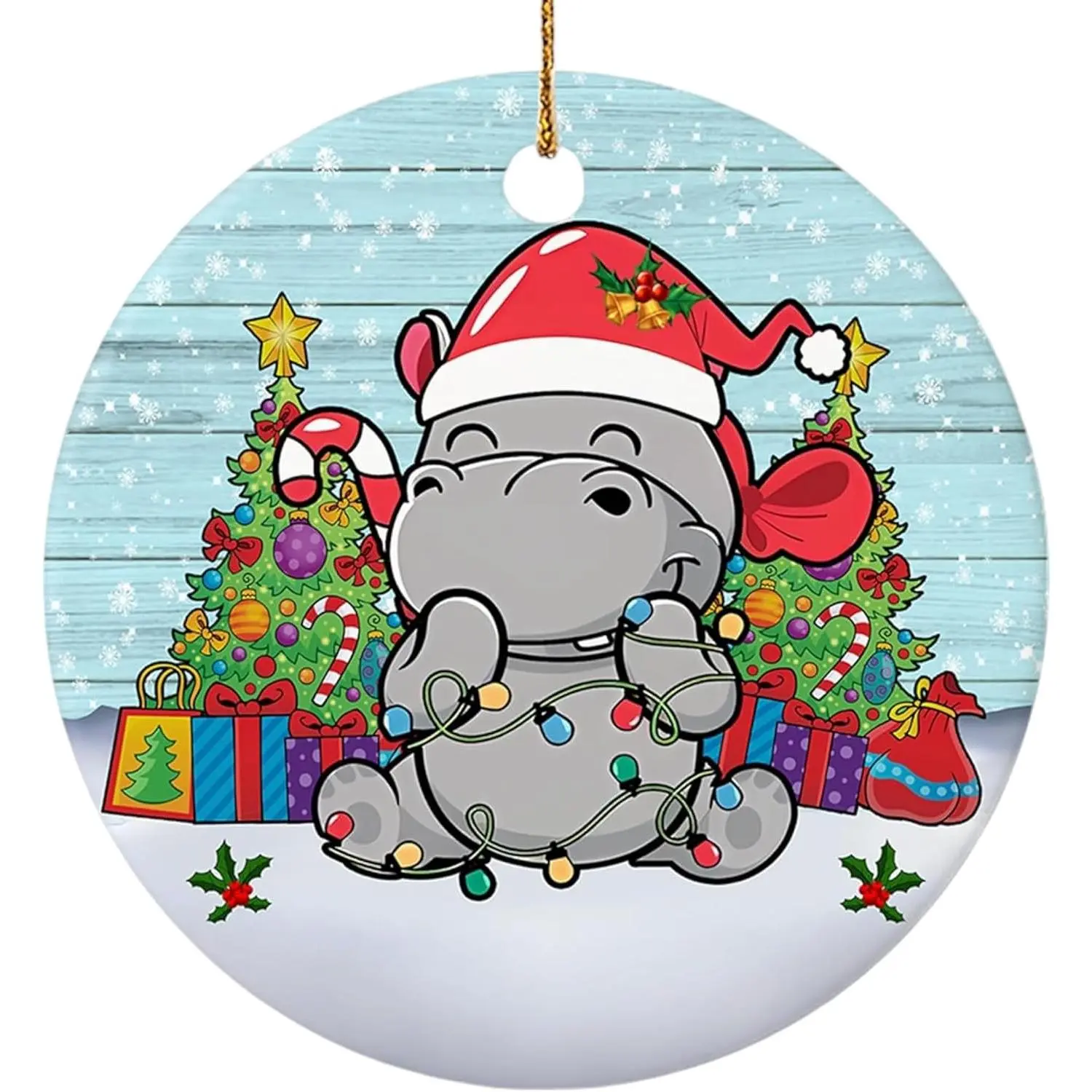 Hippo Merry Christmas Ceramic Ornament | Christmas Tree Decoration,  , For Hippo Lovers, For Family &
