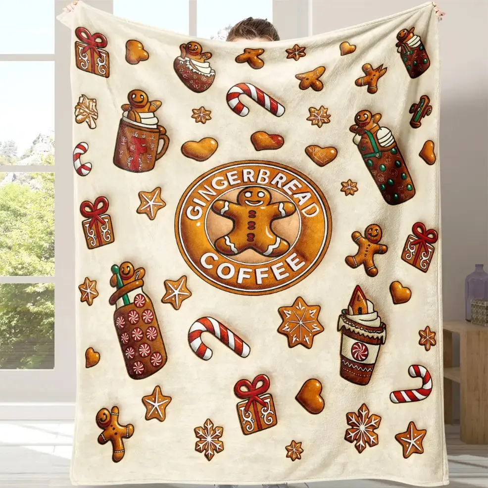Christmas Gingerbread Man Lightweight Cozy Blanket Flannel Soft Warm Comfortable Sofa Bed Cover, Home Living Room Office Travel Camping Gift, Baby Blankets and Adult Blankets, All‑Season Holiday Christmas Present for Dorm Home Party Decor