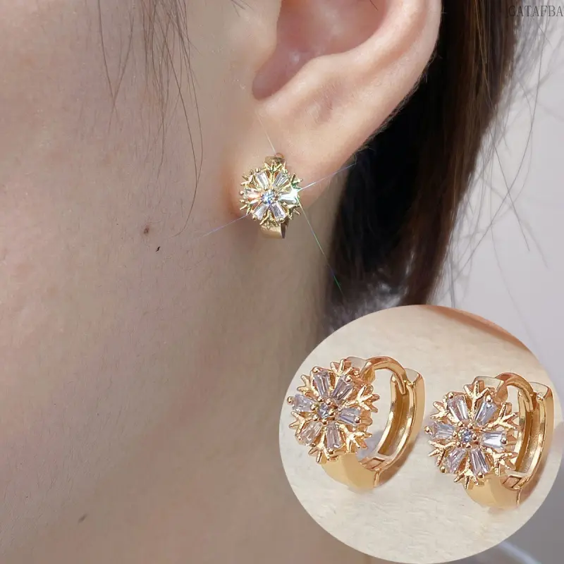 Exquisite Snowflake Zircon Hoop Earrings for Women, Unique Premium Design Versatile Fashion Ear Jewelry,back to school,back to school haul