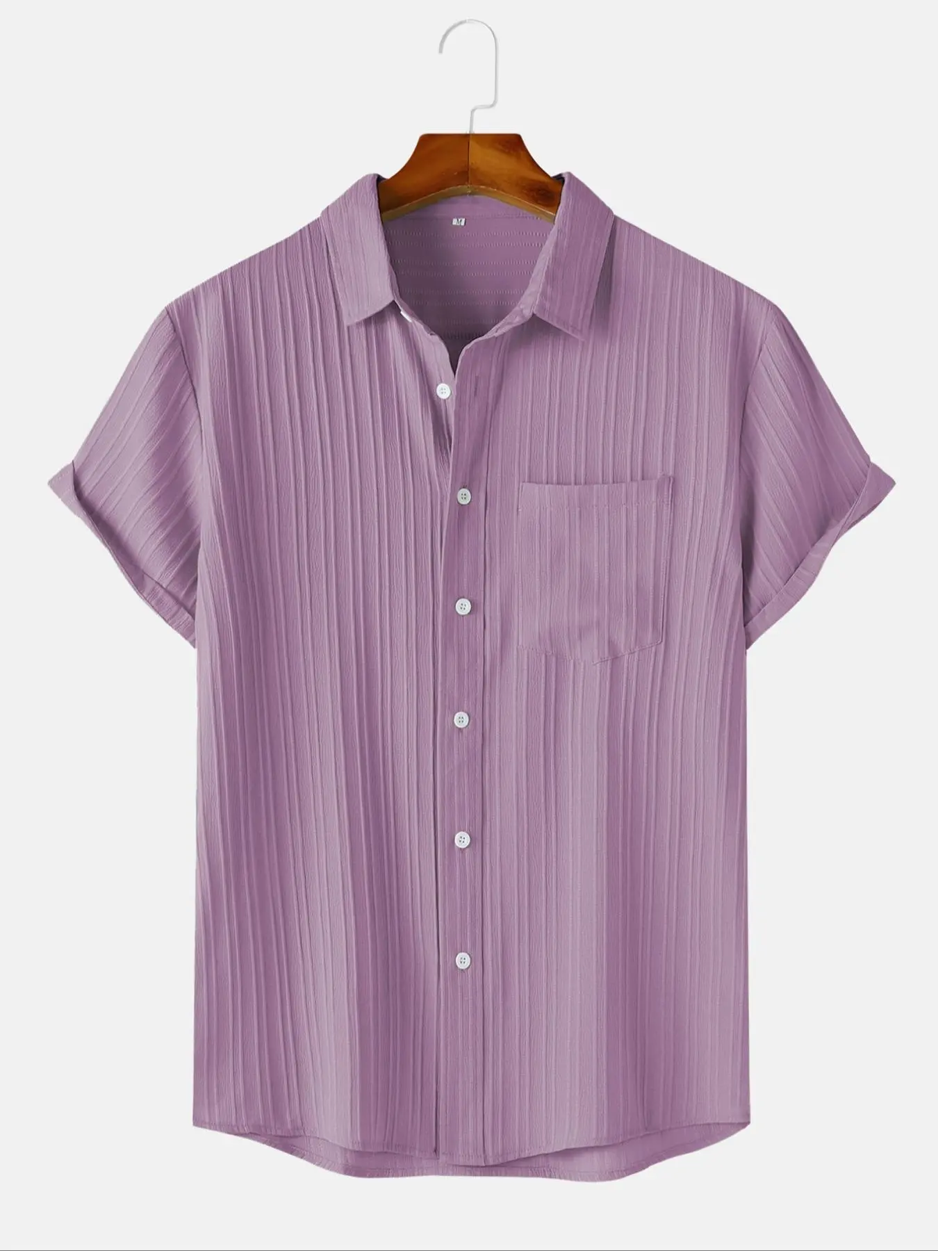 Men's Solid Color Shirt, Casual Button-Down Collar Short Sleeve Top for Summer, Men's Clothing for Daily Wear