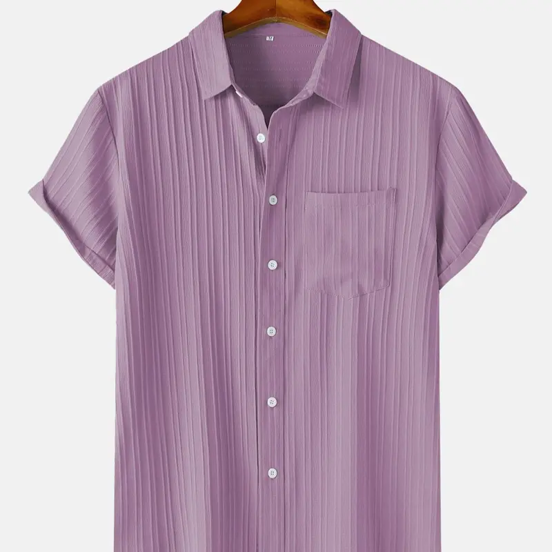 Men's Solid Color Shirt, Casual Button-Down Collar Short Sleeve Top for Summer, Men's Clothing for Daily Wear, Buttoned Casual Shirt