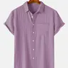 Men's Solid Color Shirt, Casual Button-Down Collar Short Sleeve Top for Summer, Men's Clothing for Daily Wear, Buttoned Casual Shirt