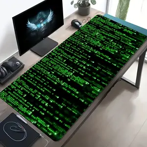 1pc Large-sized Esports Gaming Mouse Pad with a Green Digital Matrix Flowing Pattern on a Black Background, Featuring a Non-slip, Washable Rubber Base. This Large-sized Desk Mat Is an Office Desk Accessory, Computer Decor Accessory, and Desktop