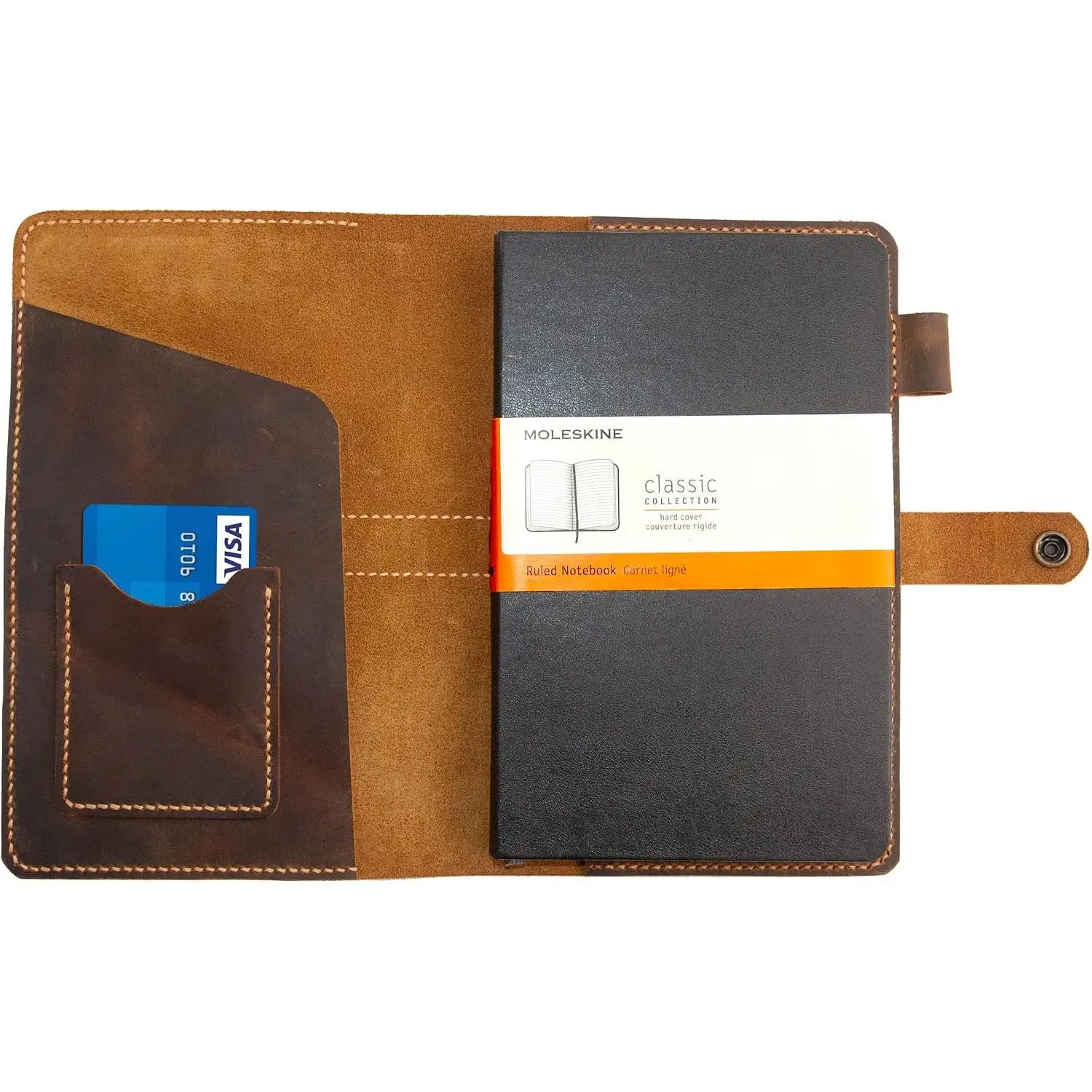 Leather Journal Cover for Moleskine Large Size Hard Cover Notebook,  Leather Cover for 5"x8.25" Hardback Notebook,with pen holder Notebook Cover (Brown)