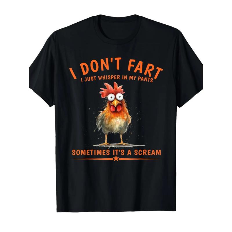 Funny "I Don't Fart I Just Whisper In My Pants" Chicken Graphic T-Shirt - Humorous Crew Neck Short Sleeve Tee for Men & Women, Casual Comfortable Unisex Top for Parties, Halloween, Casual Attire - All-Season Funny Gift Idea Crewneck Tshirt