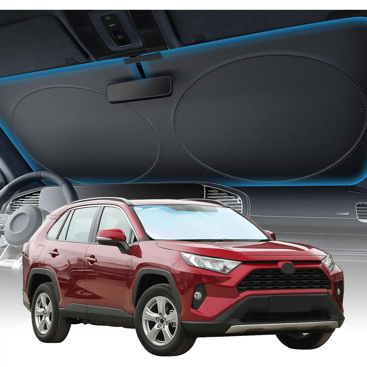 2026 Upgraded  Windshield Sun Shade for , SUV, Sedan, 64''x32'' | UV Protection & Heat Reduction, Light-Blocking, Heavy-Duty, Easy to Store&Setup, Keep Interiors Cool, Sun Shield for Parking