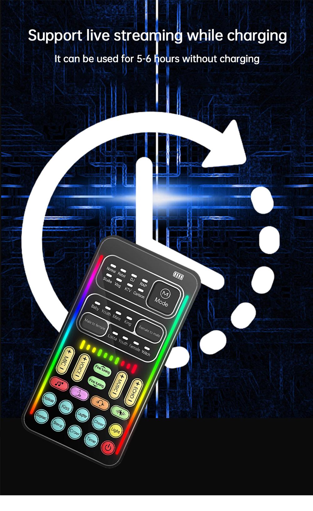 i9 Voice Changer Mini Multiple Audio Effect Bluetooth-Compatible Live Sound Cards Ultra-Thin Portable Live Sound Card Mic Tool