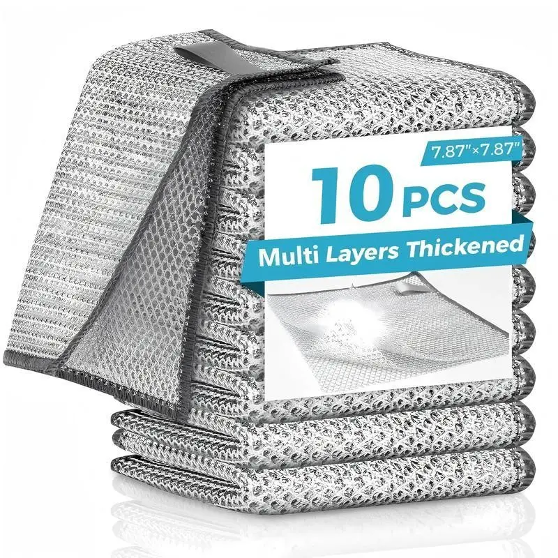 10 Counts Set Non-Scratch Steel Wool Dishcloth - Multi Purpose Wire Dishwashing Rags Kitchen Towels and Dishcloths Sets Durable Cleaning Pads Bathroom Home Essentials Cleaning Supplies Tools��Essential Kitchen Items for Christmas GGift