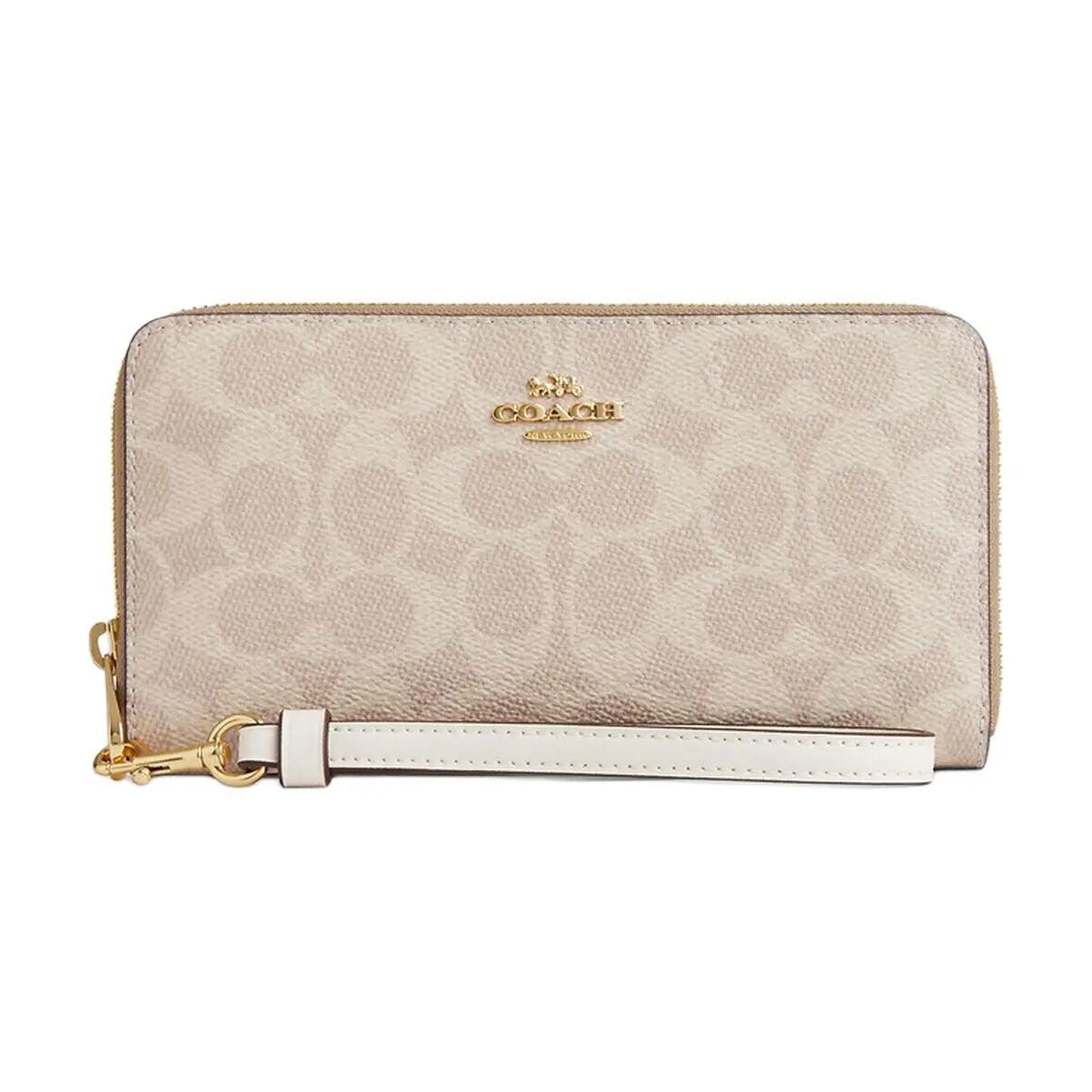 COACH 19 Metal Logo Zip Wallet for Women – Coated Canvas, Sand and Chalk