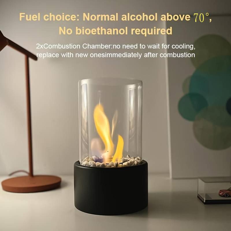 Glass & Metal Desktop Fireplace Bowl, Portable Smoke-Free Indoor Outdoor Fire Pit Option, Ethanol Alcohol Fuel Available, Home Decor Accent, Tabletop Fire Pit