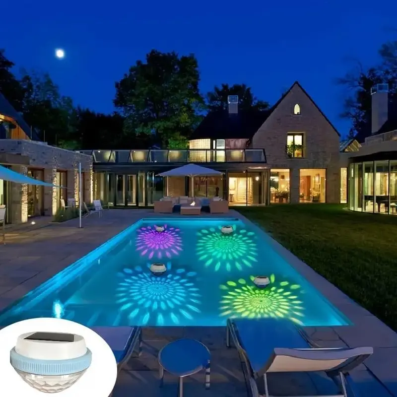Solar Powered Floating Pool Light, LED Night Light, Automatic Charging & Lighting, Color Changing Pool Light, Garden & Patio Atmosphere decorative light, Festive, Not high-power main lighting fixture