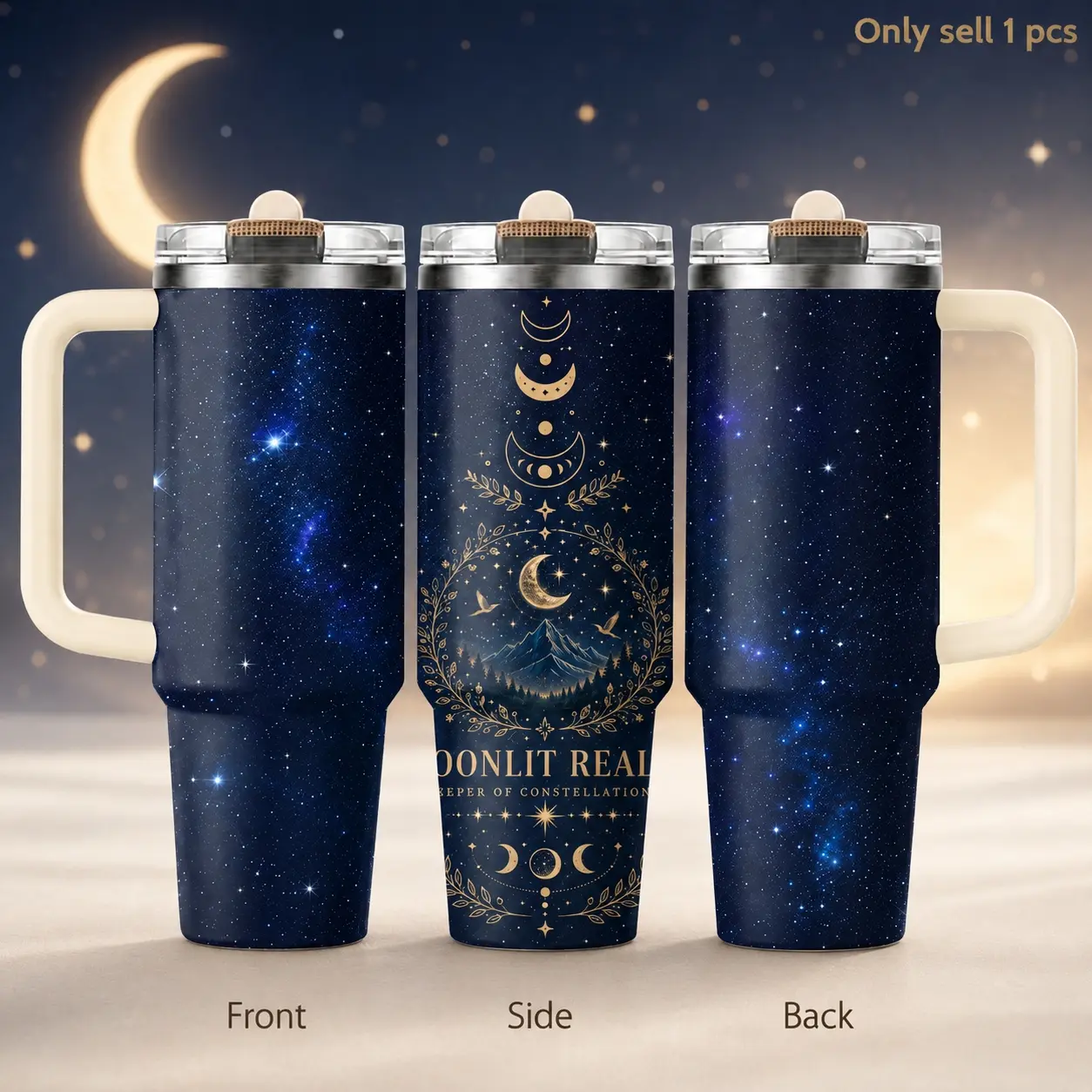 Starry Sky Galaxy 40oz Insulated Drink Tumbler – Cosmic Night Pattern Stainless Steel Travel Mug with Handle & Straw Lid for Coffee, Water, Office, Gym, Car, Astronomy Lover Gift