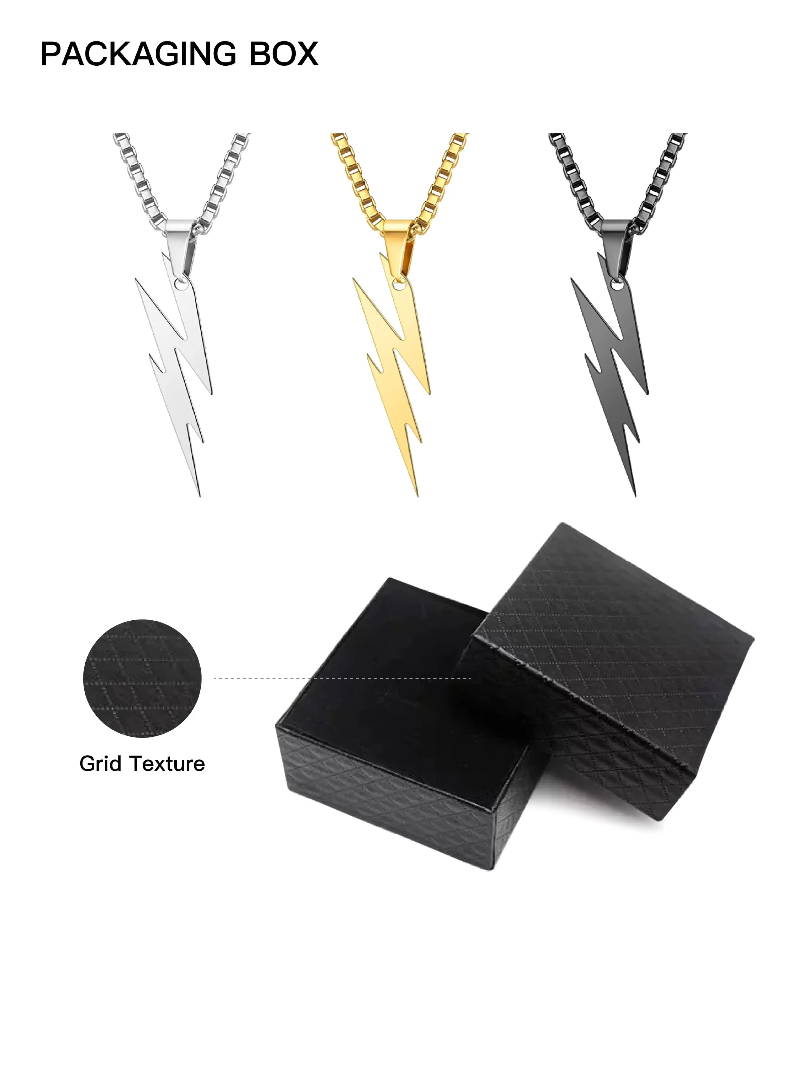 3 Colors Stainless Steel Lightning Pendant Necklace Set, Unisex Fashion Jewelry, Hip Hop Streetwear Gift, Casual All-Season Accessory