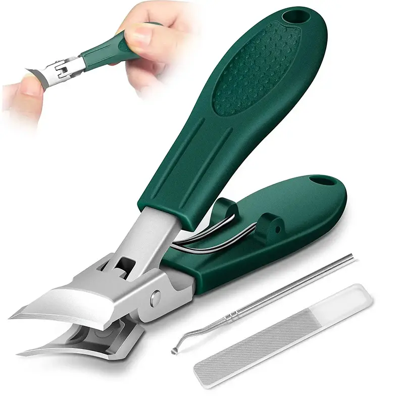 Eagle Beak Angled Head Nail Clippers Set of 3, Premium Upgraded Stainless Steel, Extra Wide Jaw Opening & Anti-Splash Structure, Labor-Saving Long Handle Cutters, Perfect for Thick Hard & Ingrown Toenails, Men Women Daily Use, Smooth, Manicure