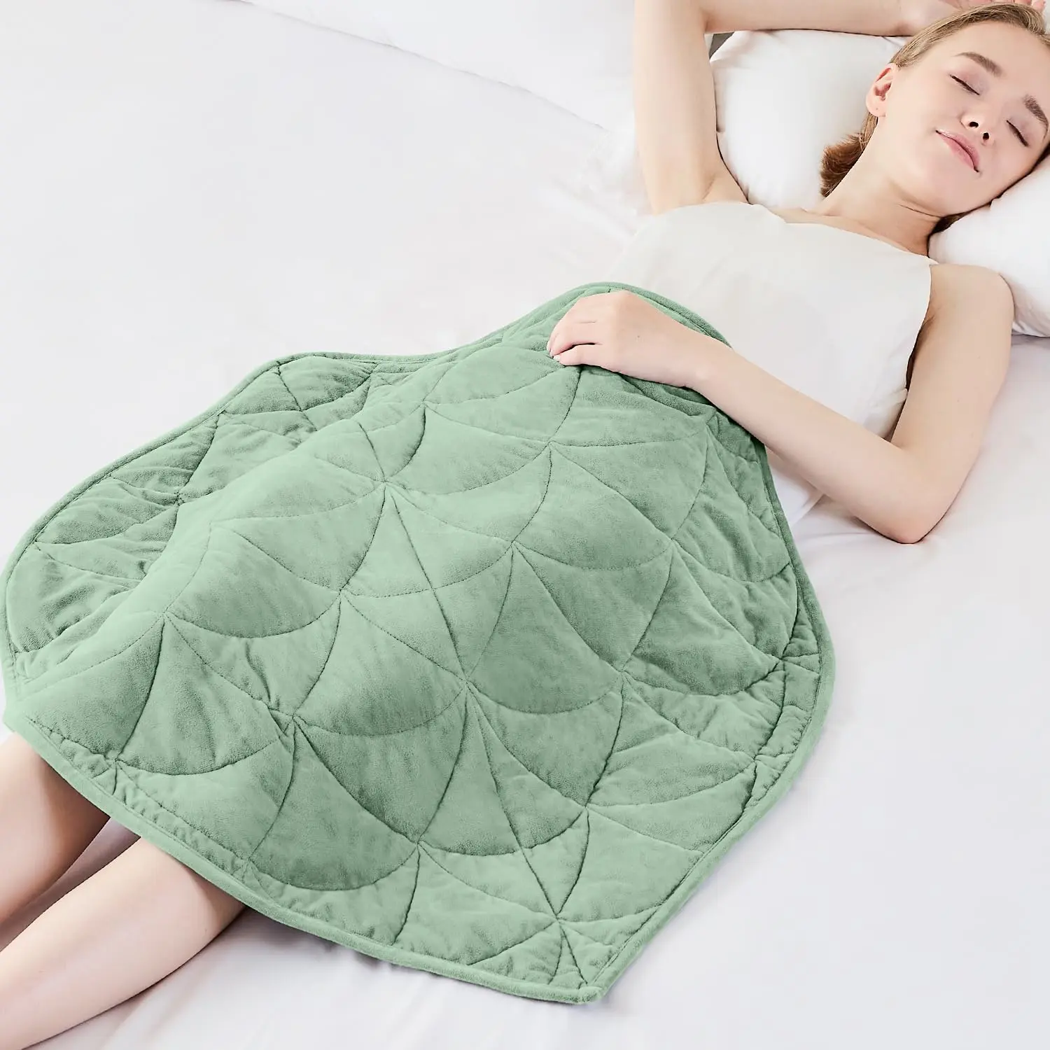 Weighted Lap Blanket 5 lbs for Adults, Small Weighted Blanket, 30" x 40" | Luxury Soft Leaf-Shaped Sage Green Blanket, Compact Portable Weighted Lap Pad for Relaxation, Sleeping, Travel, -