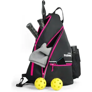 Pickleball Sling Backpack For Men Women Adjustable Single Shoulder Crossbody Bag Built In Fence Hook Large Capacity Anti Theft Safety Pocket Portable Sports Gear Bag For Pickleball Court Training Competition Outdoor Travel