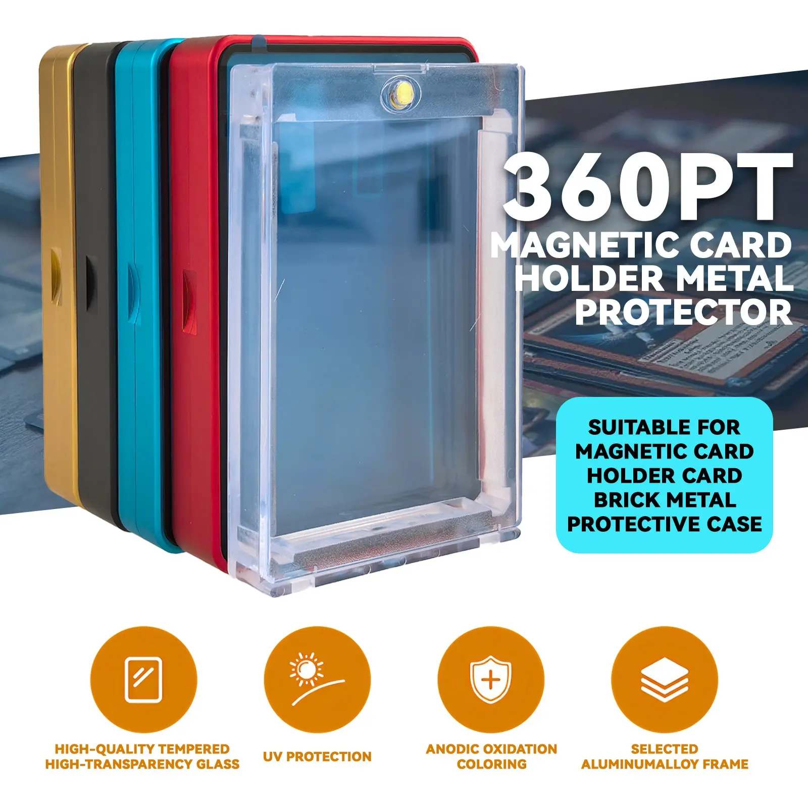 For One Click Magnetic Card Holder (180pt-360PT) + Metal Protective Case Box, Magnetic Closure, UV Protection, Aluminum Alloy Frame, For PTCG TCG MTG Thick Sports Cards Holder Bumper Guard, Patches & Memorabilia For Prized Collection