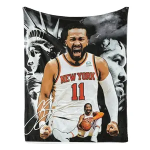 Jalen Brunson No.11 New York Basketball Player Black-White Collage Portrait Flannel Blanket - Ultra Soft Warm Plush Bedding Throw for Bed Sofa, Basketball Fans Gift, Game Day Decor