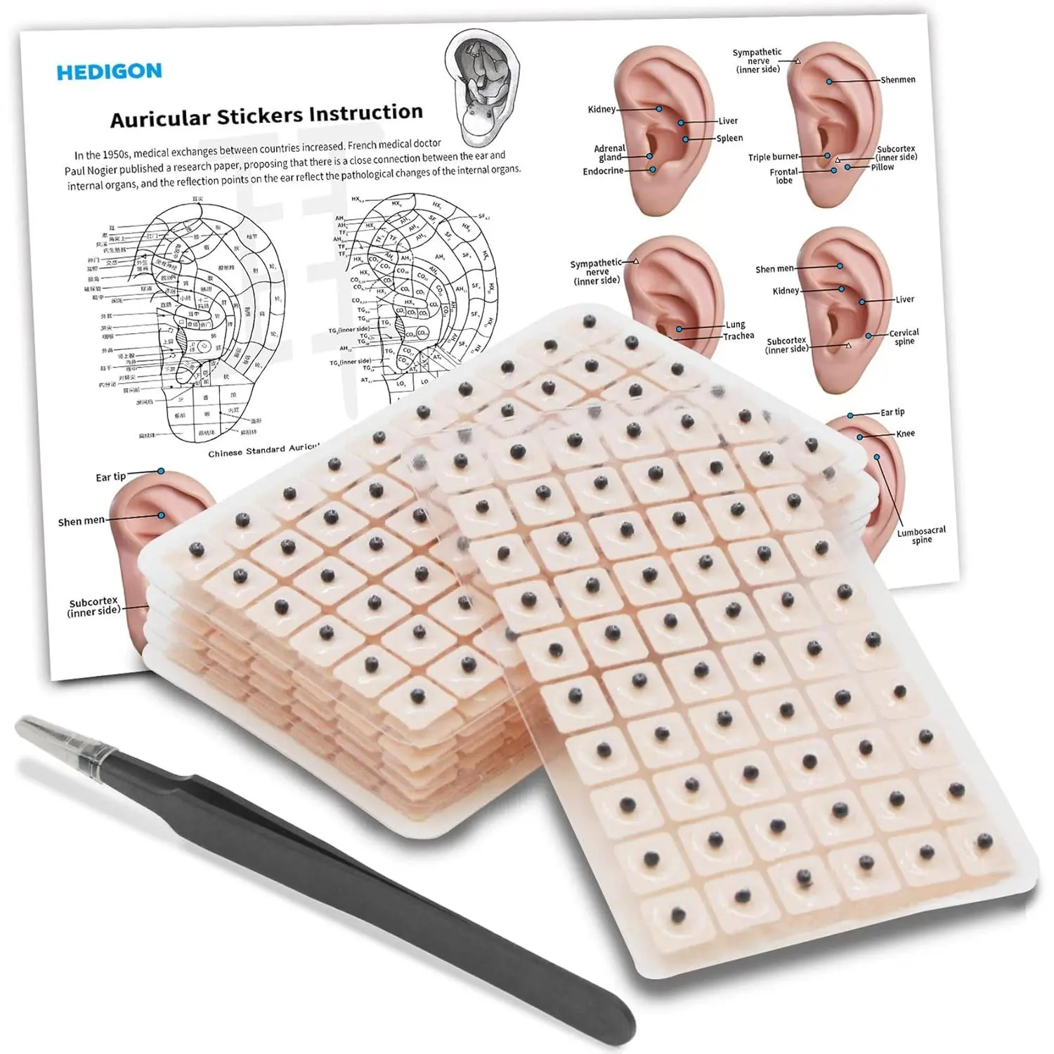 Ear Seeds Auricular Sticker kit,Acupuncture Kit Acupressure with Ears Seed 420 Pcs, Ear Chart, Tweezer