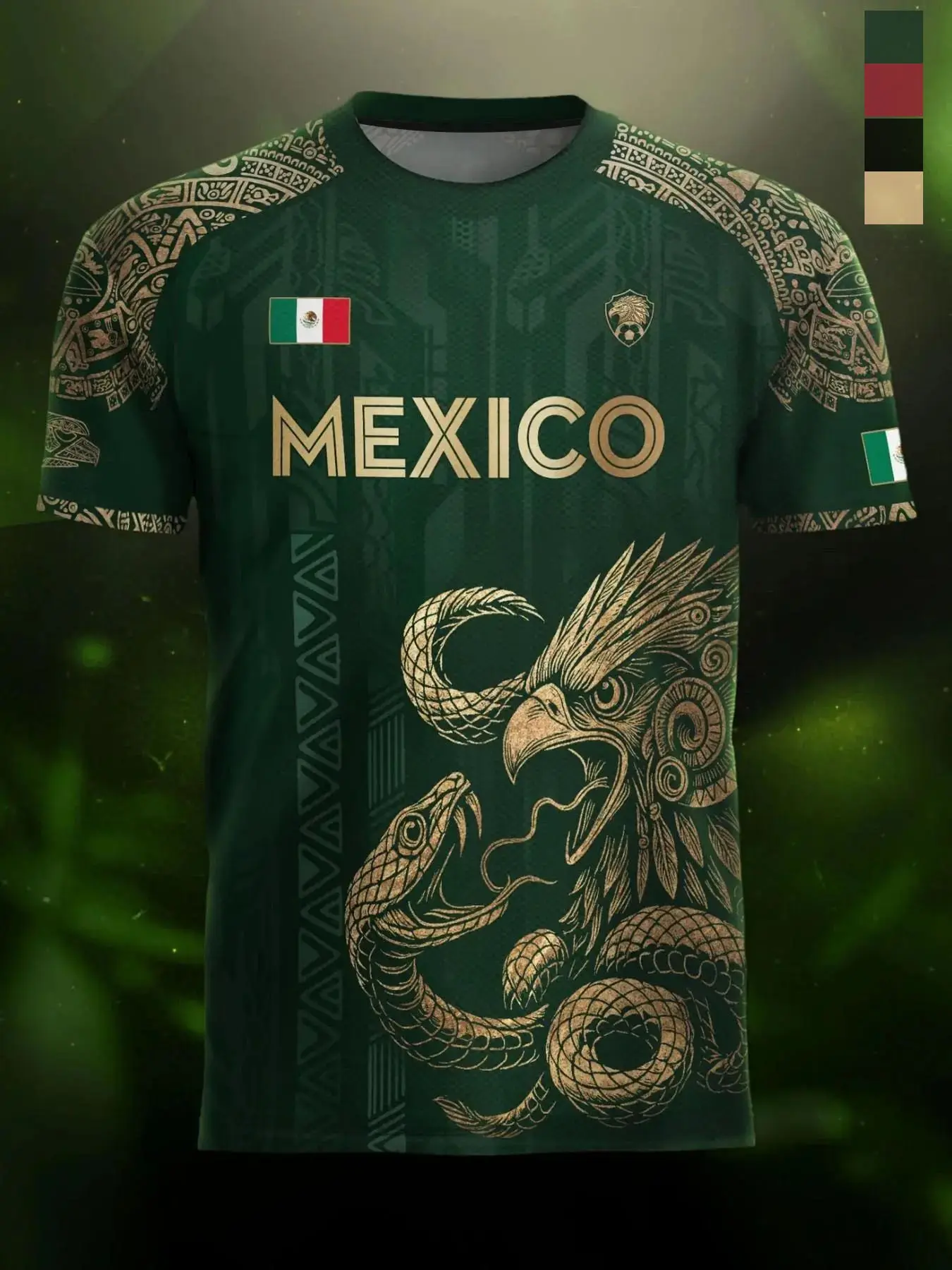 Mexico Aztec Eagle Heritage Soccer Jersey, All over Print, Fitted Casual Style for All Seasons, Unique Animal and Tribal Design