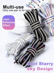 3mm Wide Shimmering Starry Shoelaces with Laser Reflective Effect, Day and Night Different Effects, Cool Streetwear Sports Style