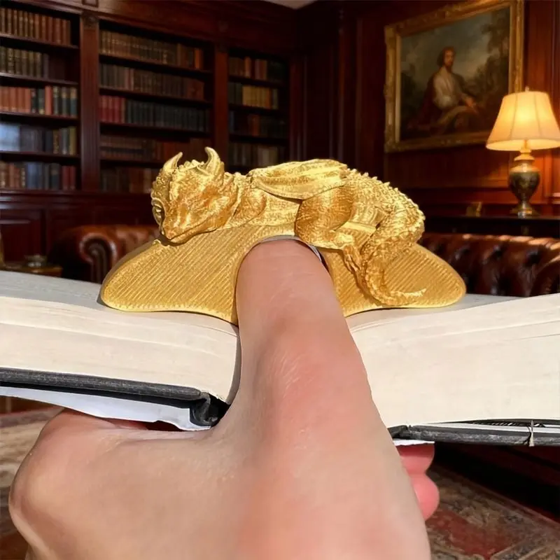 Sleeping Dragon Book Clip, Single Hand Reading Ring Binder, Ergonomic Bookmark, Ideal Gift, 3D Printed Art Decor, Office Desk Display
