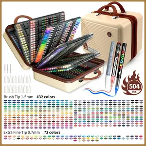 Flysea 504-Piece Acrylic Marker Set, 432 Colors Liquid Flow Soft Tip, 72 Colors 0.7mm Valve Markers, Travel Gift Box, DIY Art, Office Supplies