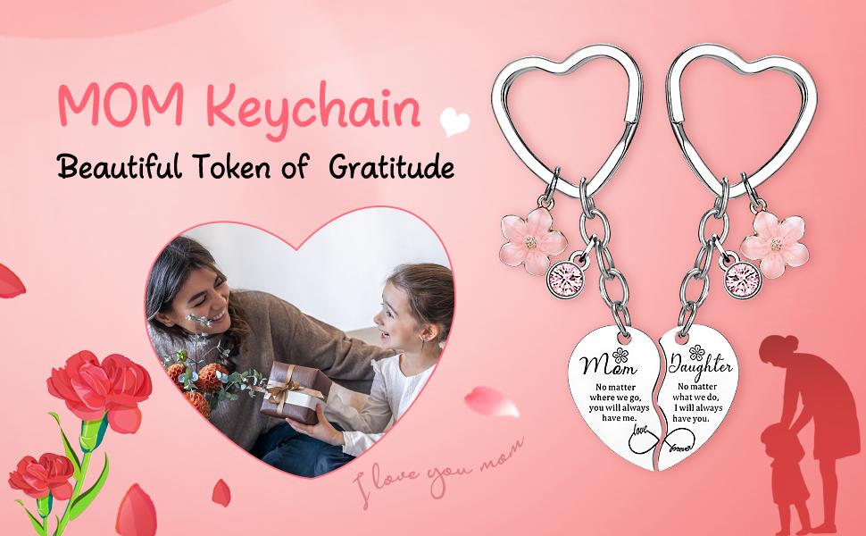 other's Day Gifts for Mom Daughter 2 Pcs Pink Heart Rhinestone Charm Mother&Daughter Matching Keychain Bag Pendant