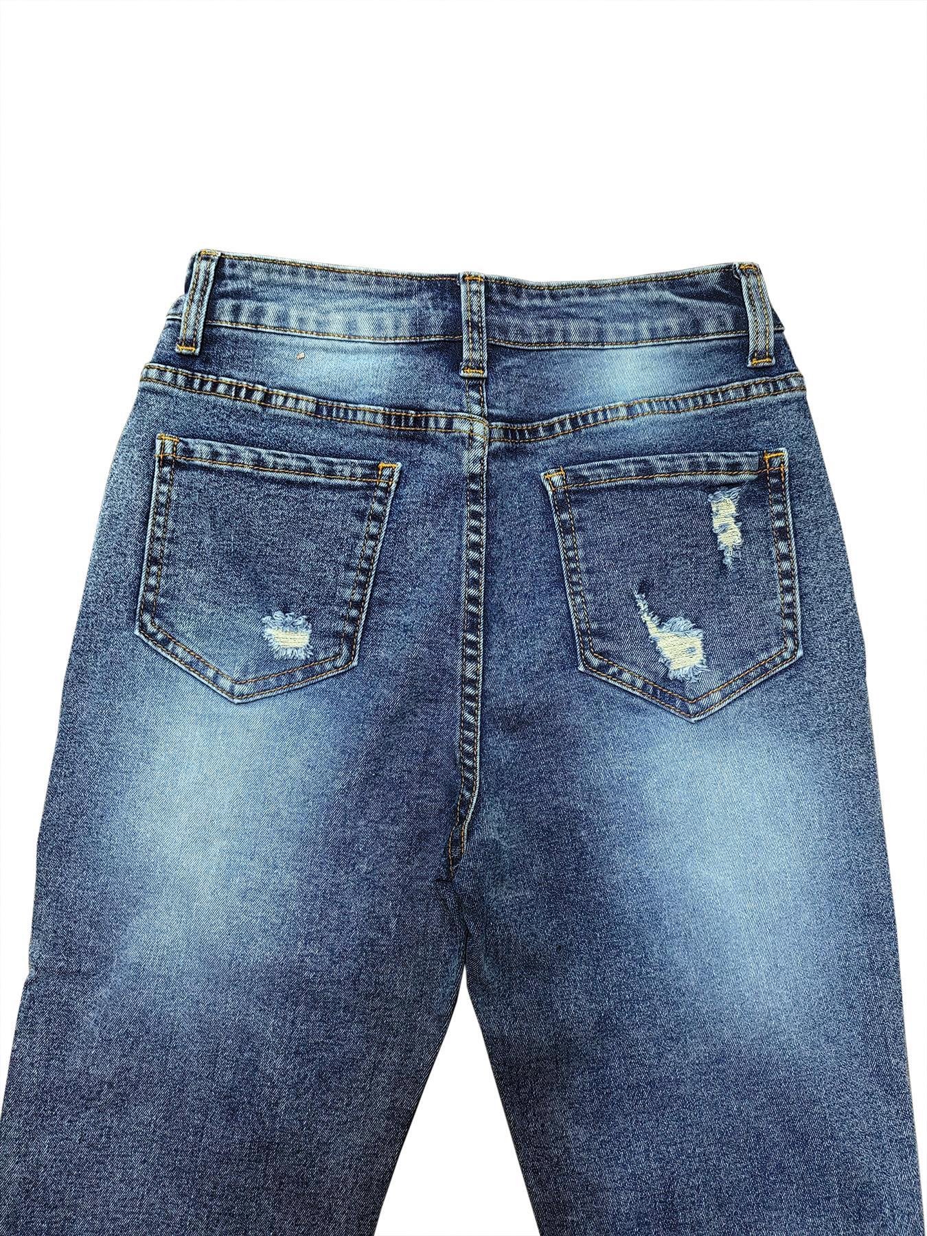 Women's Ripped Button Fly Skinny Stretchy Jeans, Distressed Skinny Jeans, Fashion Casual Denim Pants for Daily Outdoor Wear, Ladies Bottoms for All Seasons