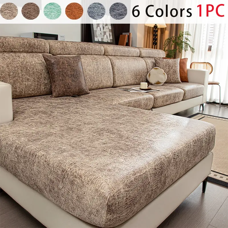Retro Sectional Sofa Cushion Covers, Stretch & Waterproof Couch Seat Covers, Furniture Protector for Living‑Room L‑Shaped Chaise Sofa, Easy to Remove