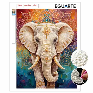 DIY Pearl Painting Kit, Frameless Elephant Design, Self-Stick Canvas, Stress Relief Craft, Home Wall Art, Mosaic Jewelry Gift