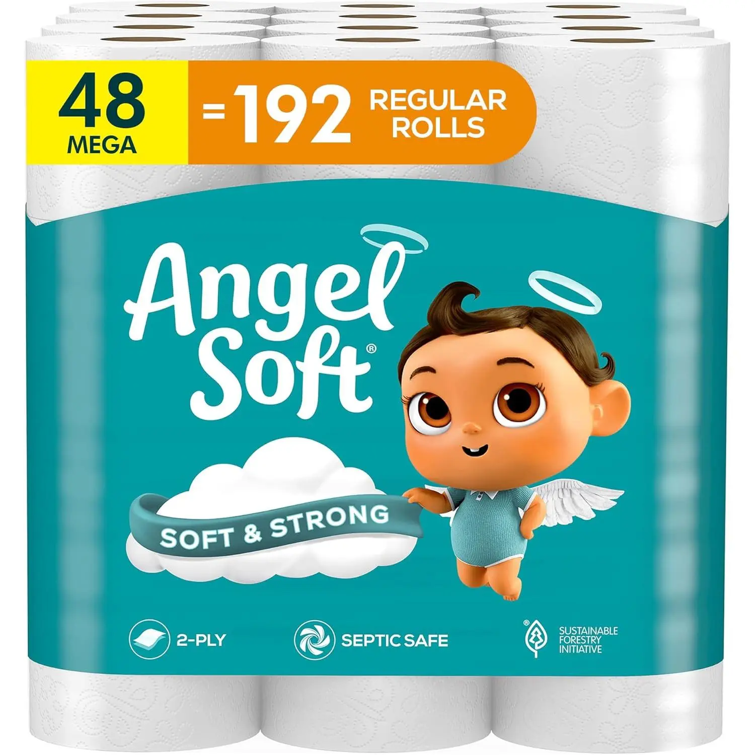 Angel Soft Toilet Paper, 48 Mega Rolls = 192 Regular Rolls, Soft and Strong Toilet Tissue