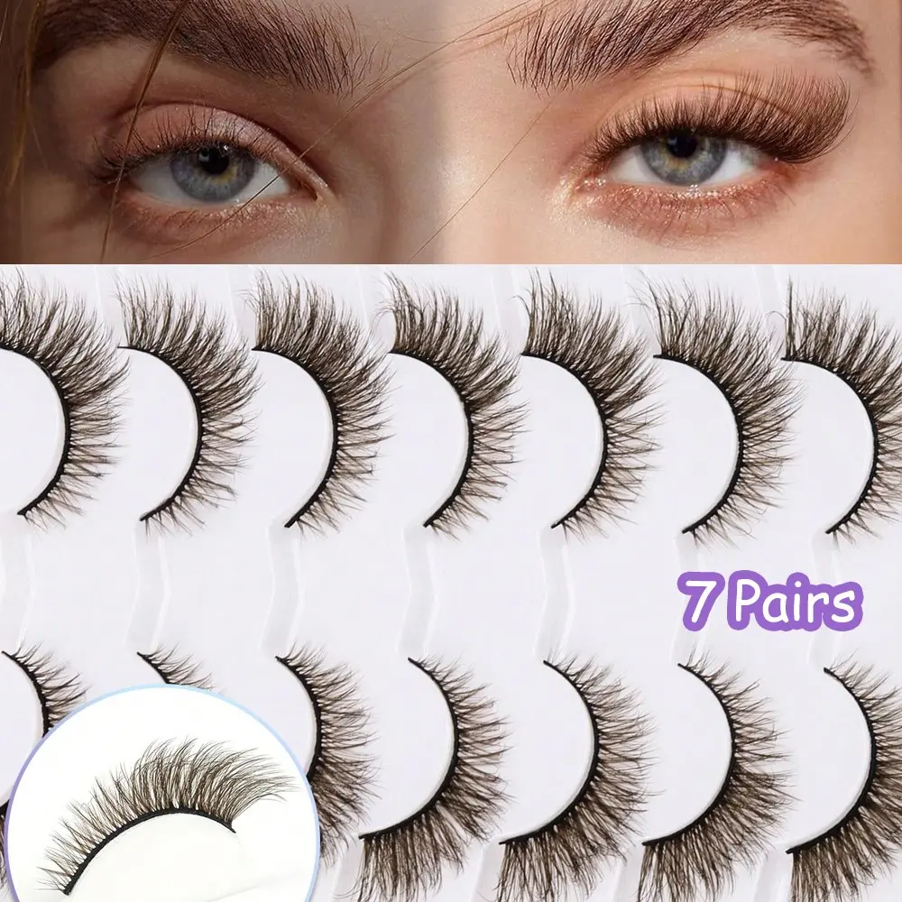 7 Pairs Brown Lashes Cat Eye Wispy Eyelashes Natural Look False Eyelashes Fox Eye Lash Dark Brown Wispy Mink Lashes Strips Natural Short Fake Eyelashes Dark Brown Lashes