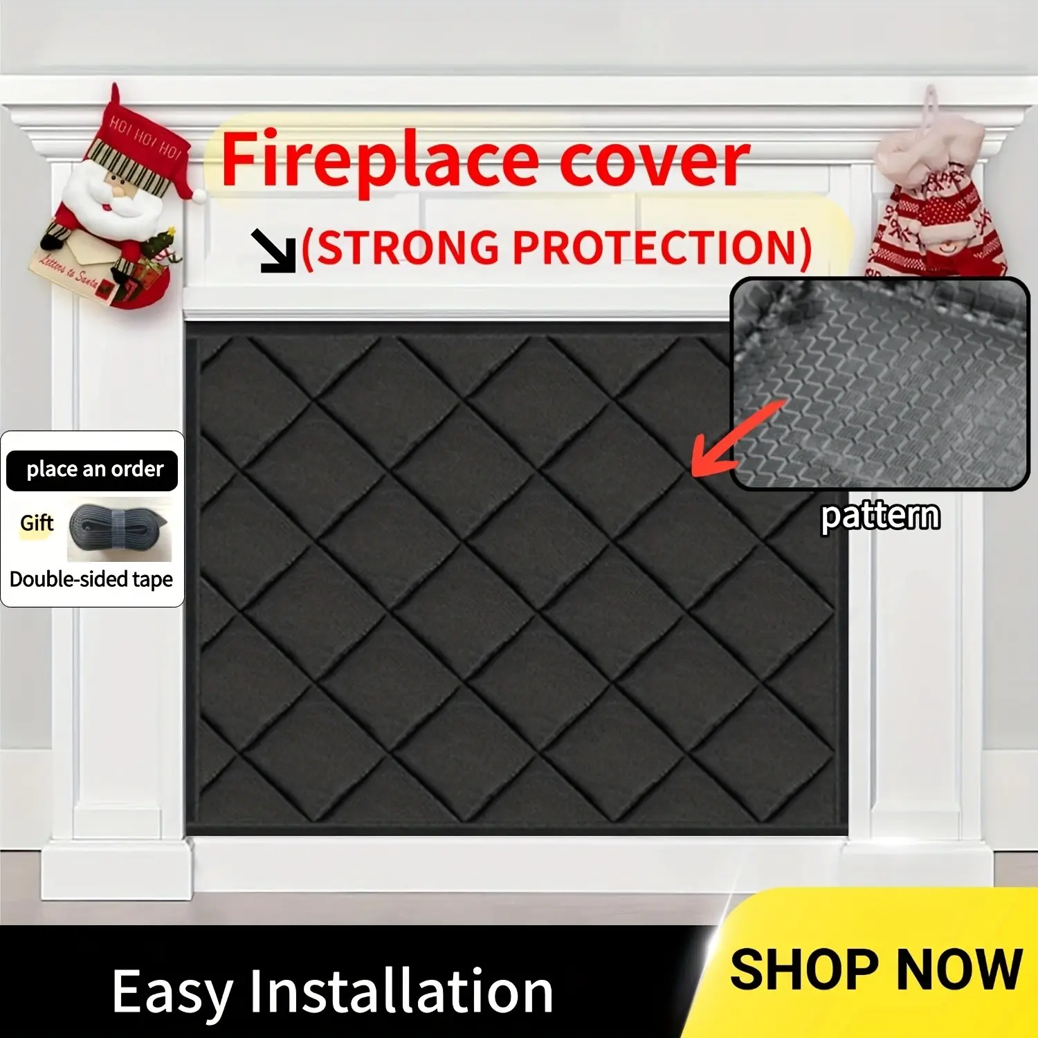Magnetic Fireplace Screen, Thick Quilted Insulation Pad, Cold Air Barrier, Durable Fabric, Easy Installation, Home Use