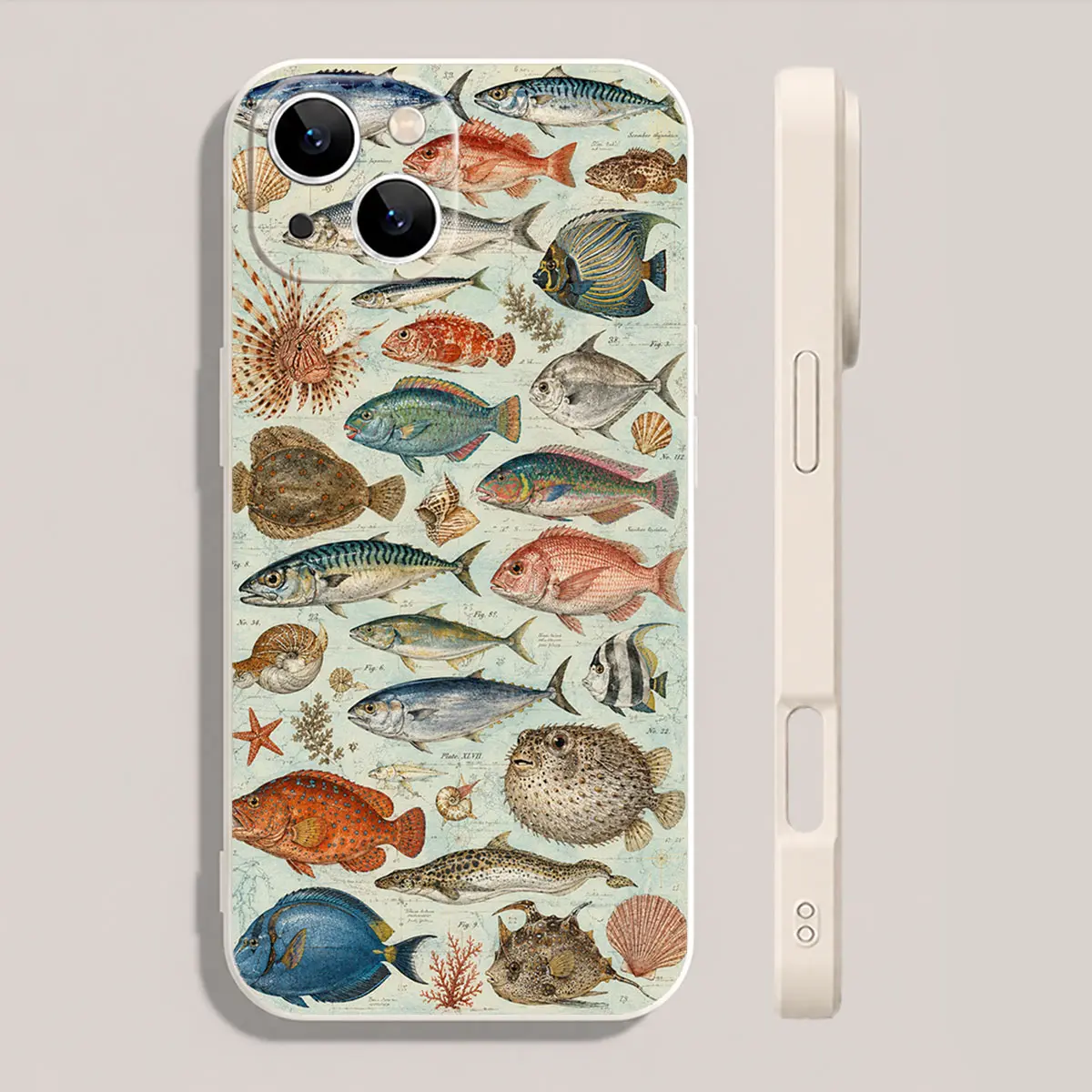 Vintage Ocean Fish Field Guide Phone Case Acrylic Hard Shell Cover for iPhone 17 16 15 14 13 12 11 X Plus Pro Max Marine Biology Gift