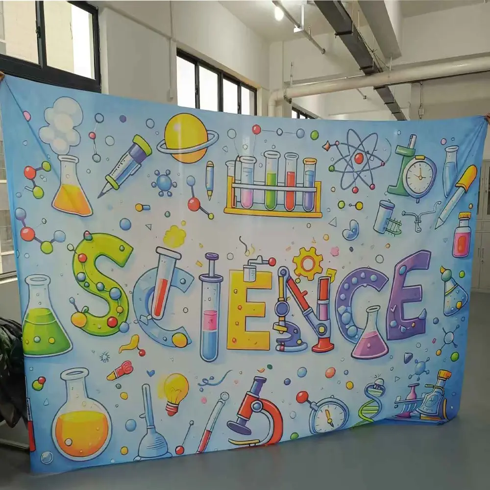 2D flat 1pc science education wall decoration Tapestry Wall Hanging background cloth, suitable for classroom learning, science laboratory theme activities, physics and chemistry demonstrations, multiple sizes available, polyester material