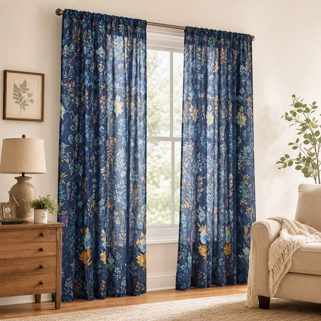 2-Pack Semi-Blackout Curtains Clearance Sale, Floral Pattern Curtains for Bedroom, Blue Color Suitable for Living Room