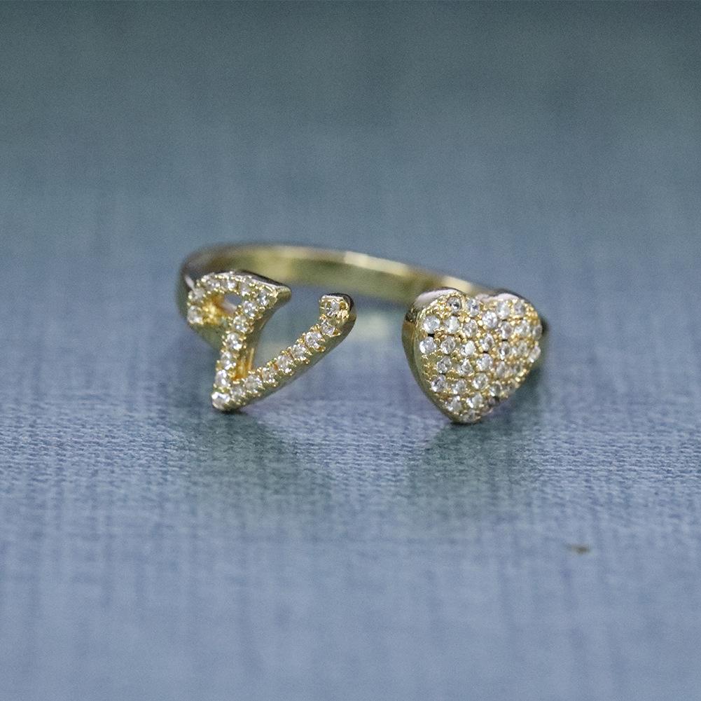 Minimalist and unique 26-letter English alphabet ring, adjustable opening, light luxury niche design, high-end heart-shaped ring
