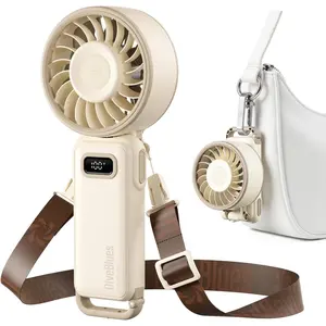 Portable Handheld Fan D6036 Cream | 7.4m/s High Speed Turbo, 180° Foldable 4-in-1, Personal Neck Fan with Carabiner Clip, 100 Speed Stepless Control