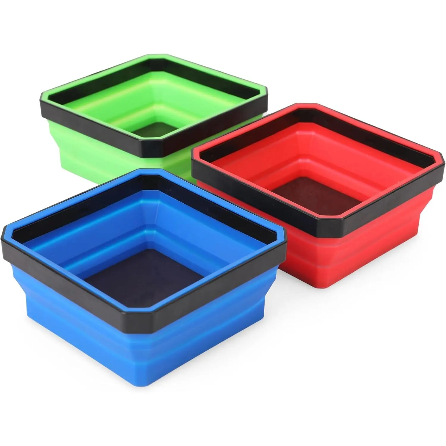 PRME Collapsible   Tray Set, Foldable  Tray, 3 count 4.25 inch Square  Bowls with  Base Stores and Organizes Small  and Tools