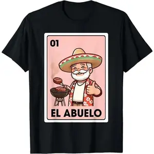 Traditional Mexican Grandma and Grandpa Grilling Bingo T Shirt for Unisex Comfort and Classic Style