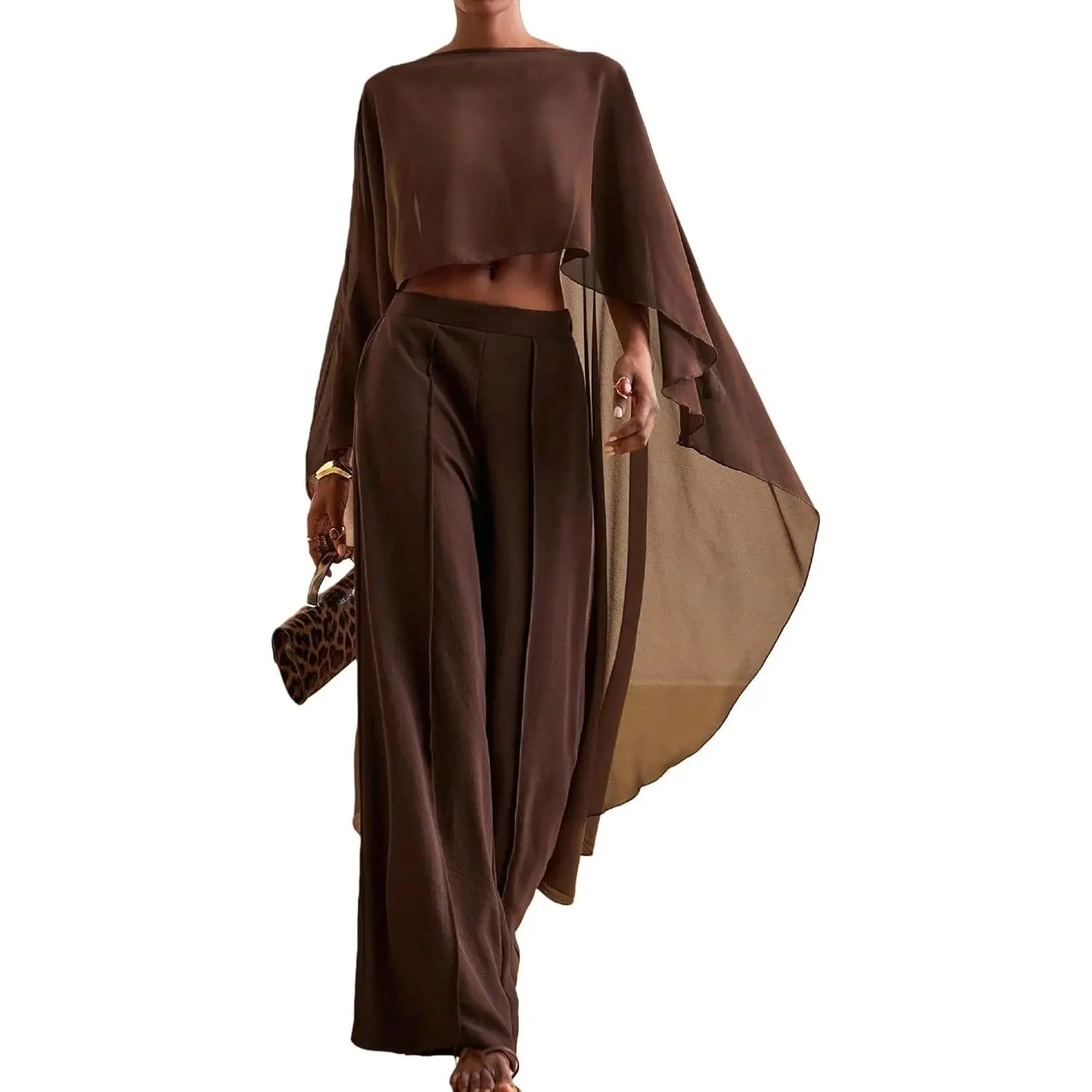 Women Chiffon Long Cape High Low Flowy Poncho Sheer Mesh Shawl and Wraps Capelets Bridal Wedding Evening