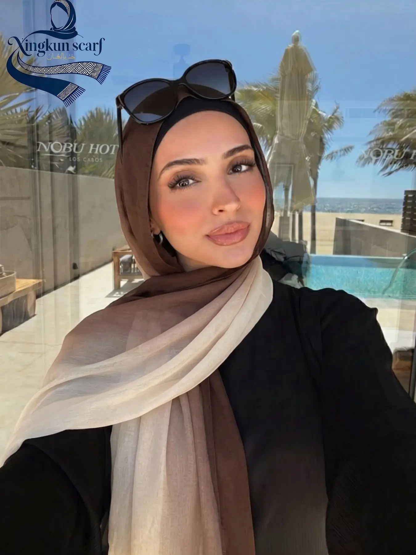 1pc Fashion Gradient Single-Sided Print Hijab Scarf, Elegant Women's Printed Headscarf, Muslim Daily Wear, Muslim Headscarf Cover, Breathable Summer Beach Long Shawl