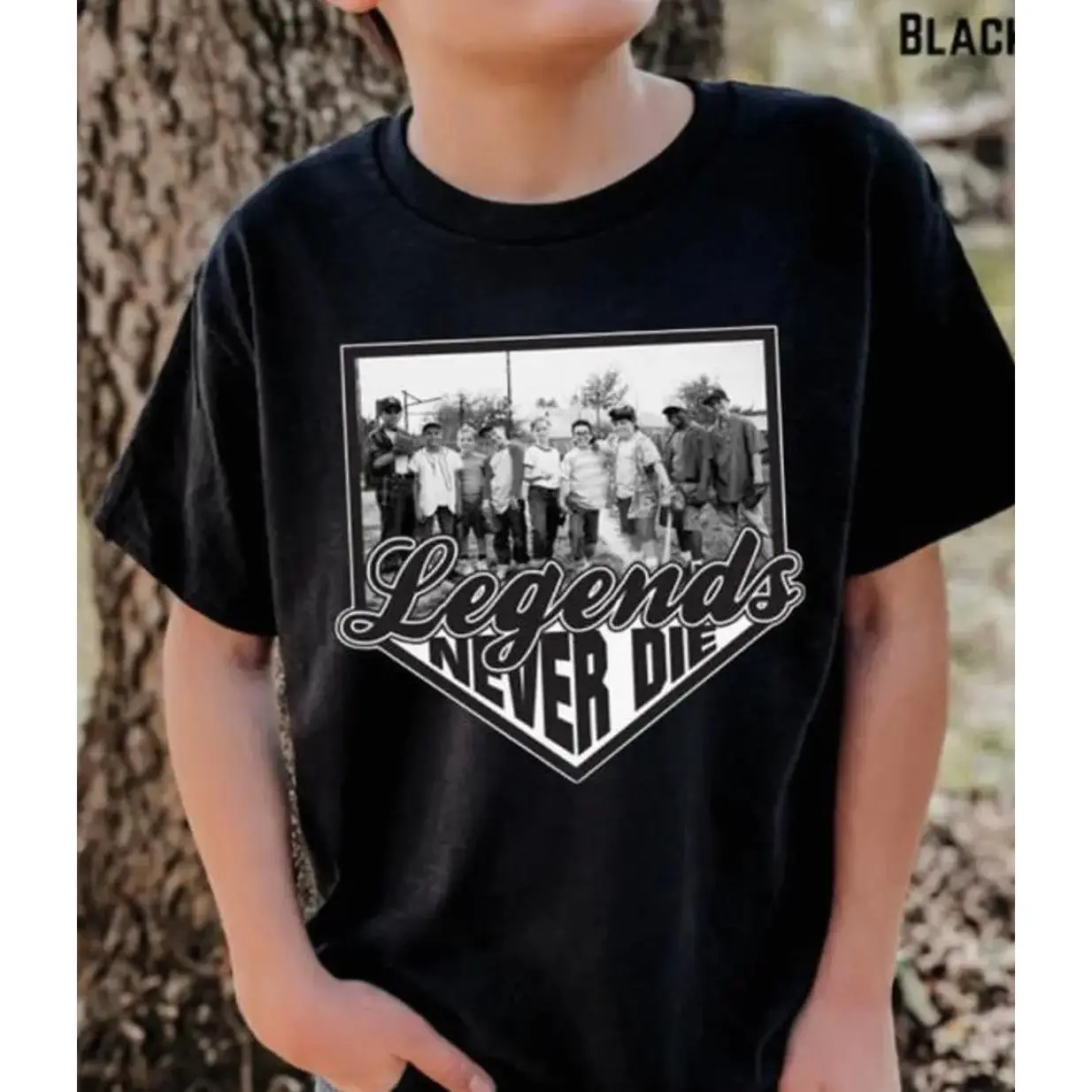 Youth & Adult Fitted Round Neck Short-Sleeve Casual Sports Top - Sandlot Baseball Movie "Legends Never Die" Tee, Unisex Gift, Sandlot Theme, Crew Neck, T-Shirt Top, Halloween, Party, Thanksgiving, Easter, Shortsleeve, Clothing Merch